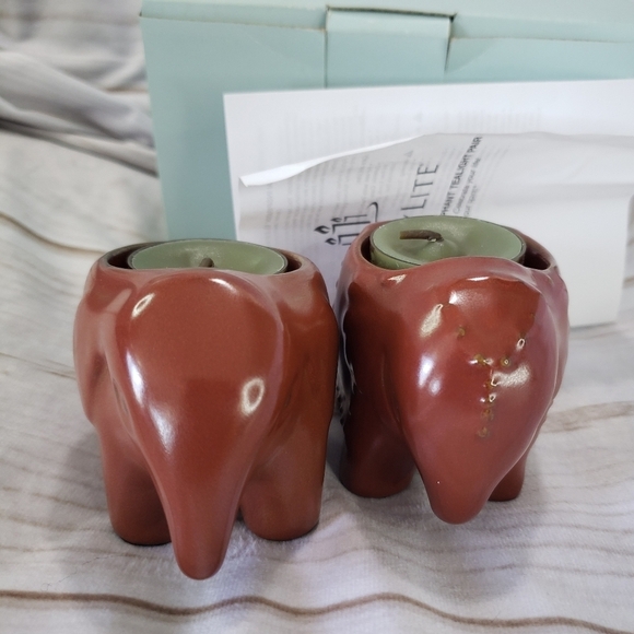 PartyLite Thai Inspiration Elephant Tealight Pair Brown New In Box - Picture 4 of 8